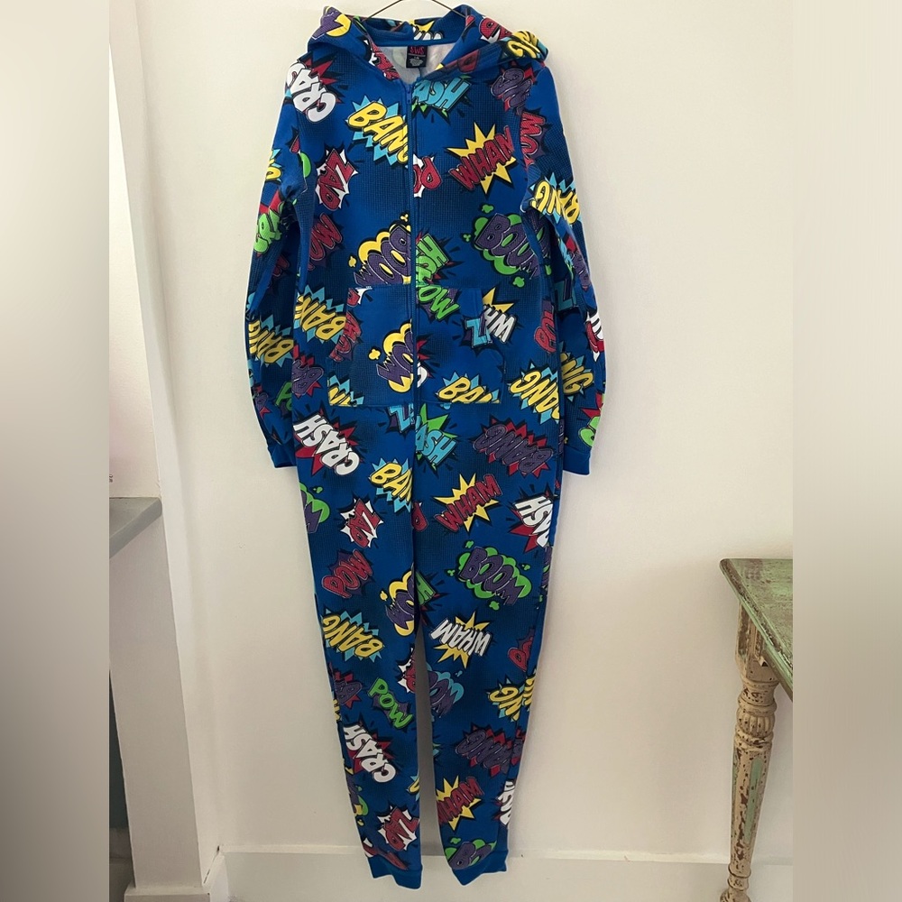 SWS Adult Superhero Comic Action Phrases Onesie Size Large